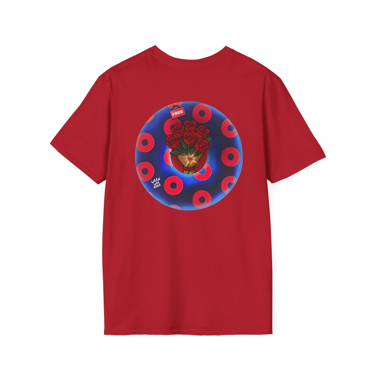 Classic Donut Tee - Unisex Soft-Style - "Donuts of Phreedom" - red/blue paradoxical blimpy donut