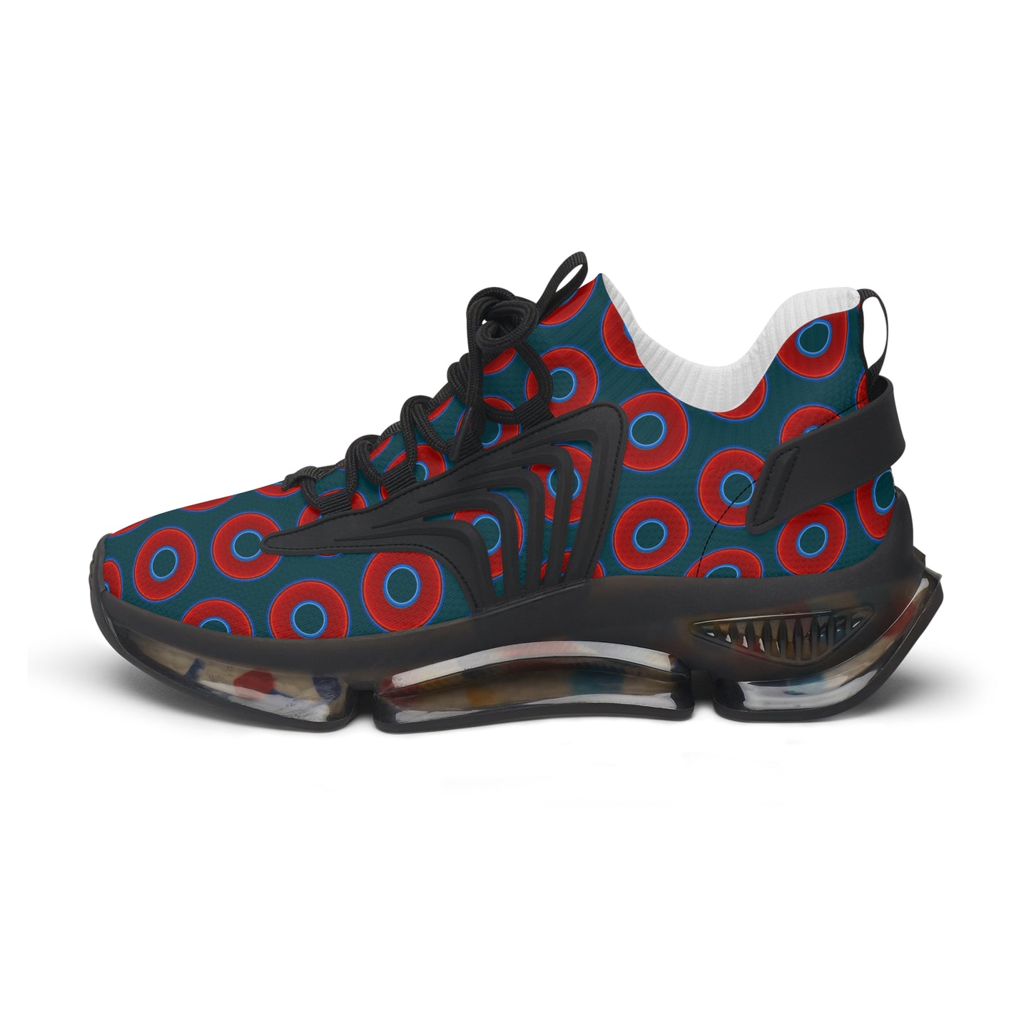 Women's Donut Kicks - red vivid donut print w/midnight teal green background