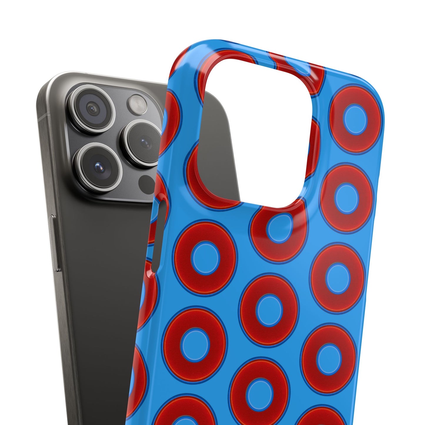 Lumpy Donut Snap Case - red vivid donut print w/sky royal blue background