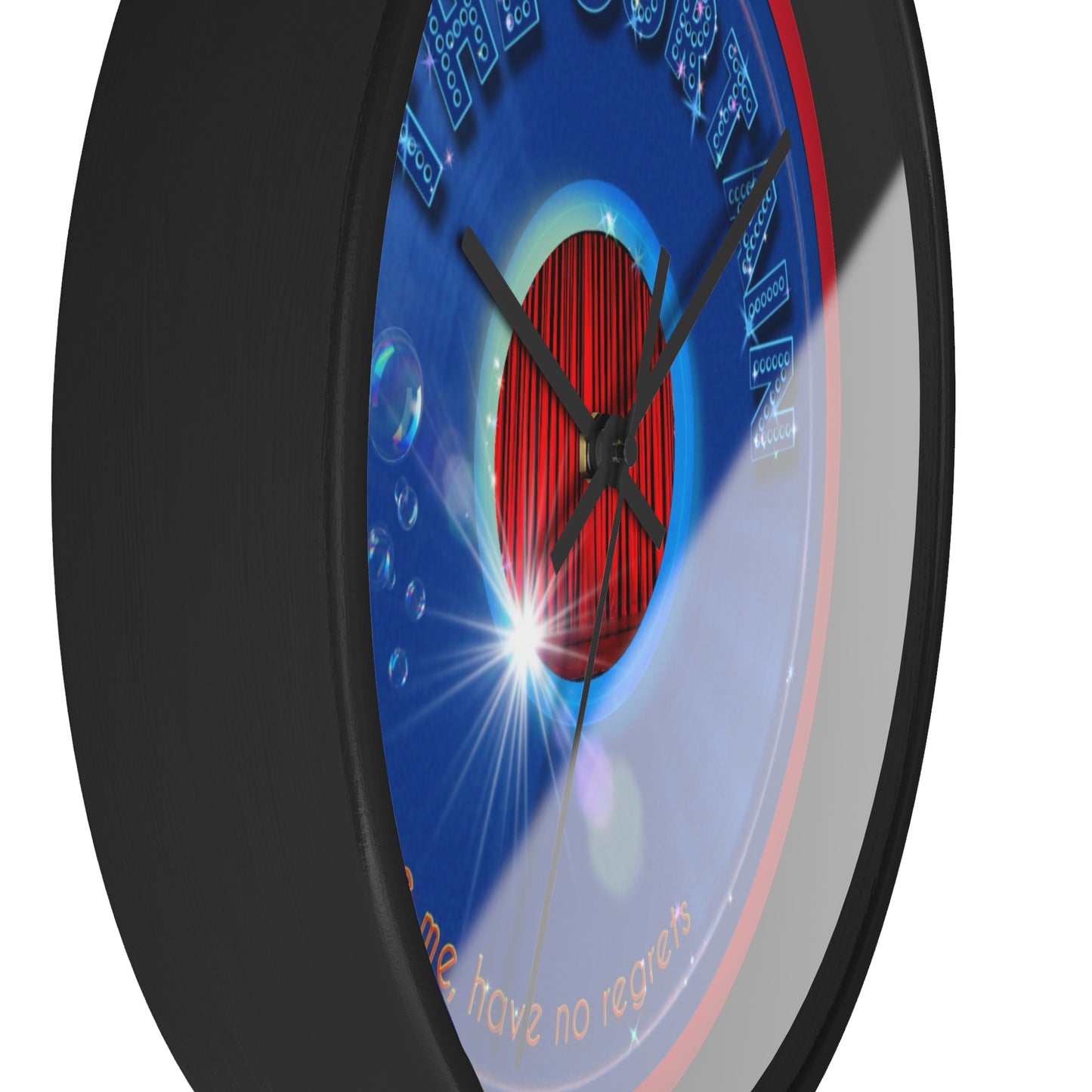 Lumpy Wall Clock - "The Official Donut W/O" - variant 1 - vivid blue donut w/dark red background