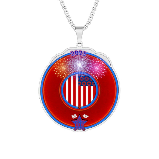 Lump's Heady Donut Necklace - 1" x 1" Stainless Steel Pendant - "One Indivisible Donut" - vivid red phreedom donut - variant 3