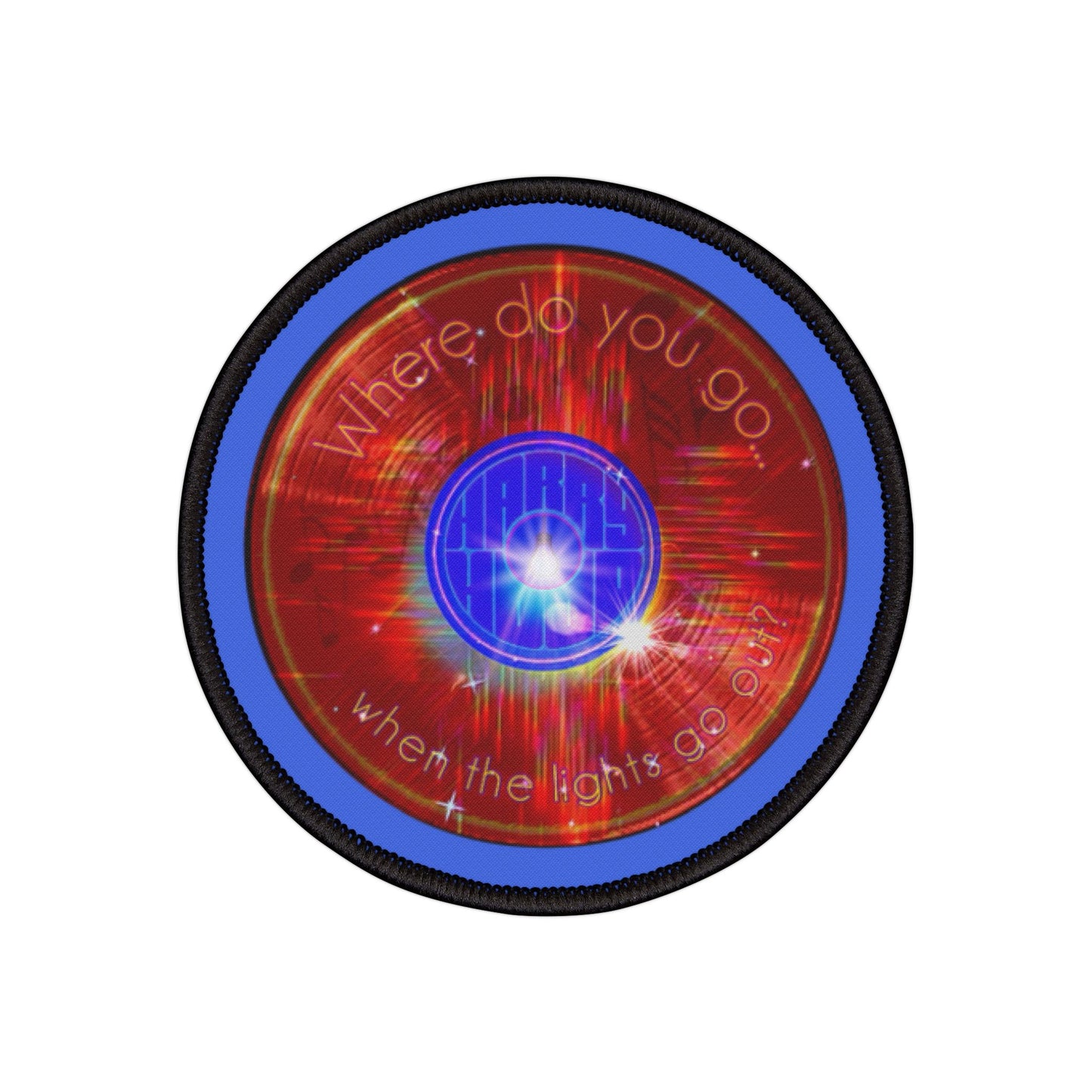 Iron-On Donut Patch - "Harry Hoodlum Donut Patch" - vivid red word donut - variant 1