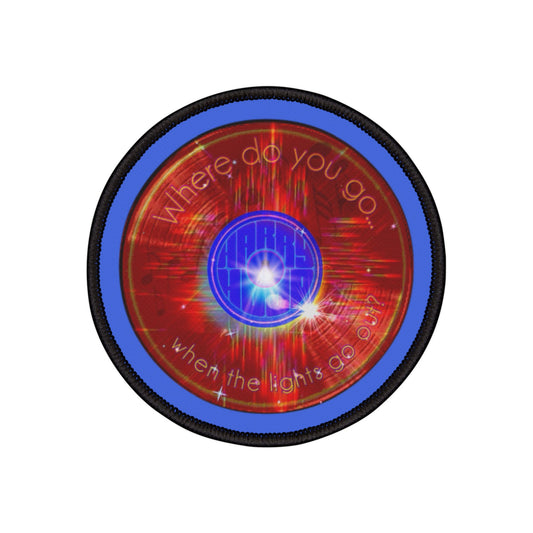 Iron-On Donut Patch - "Harry Hoodlum Donut Patch" - vivid red word donut - variant 1