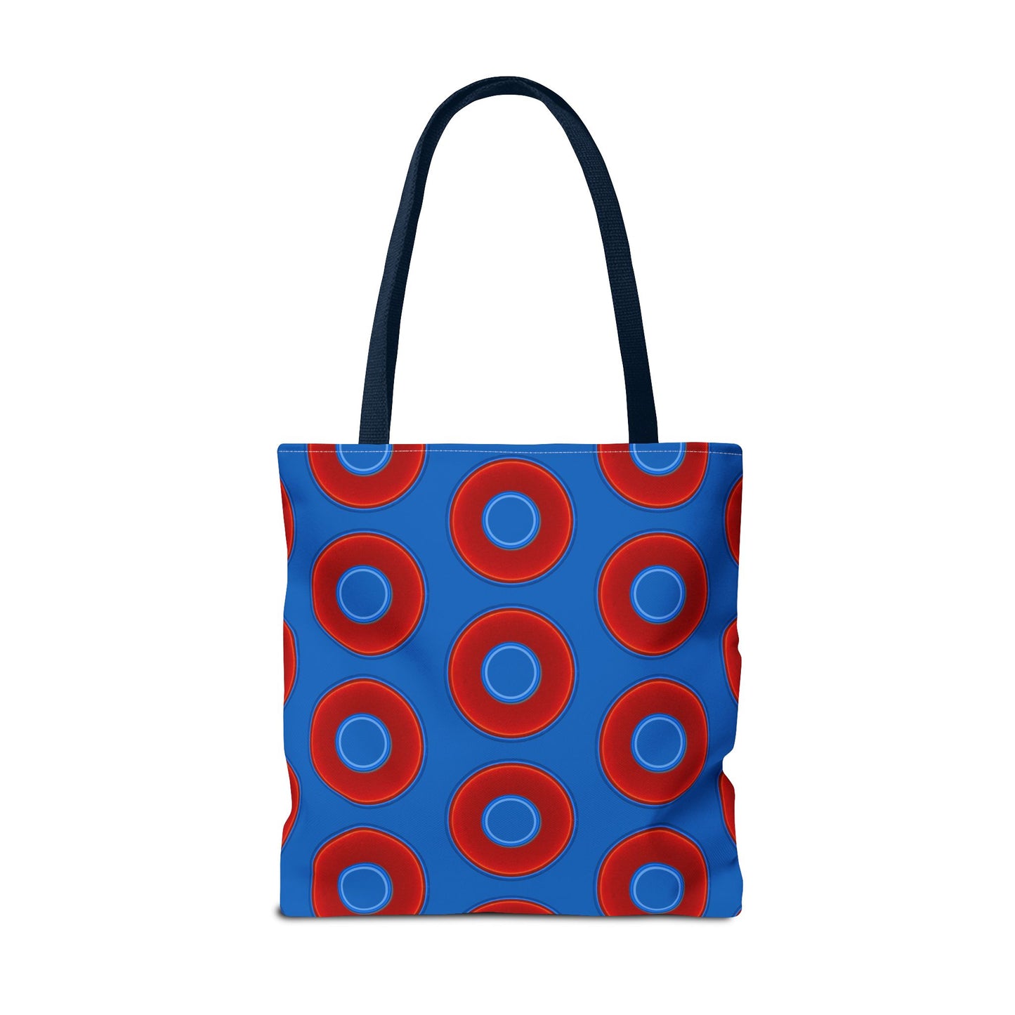 Lumpy Beach/Tote Bag - red vivid donuts w/dark royal blue background