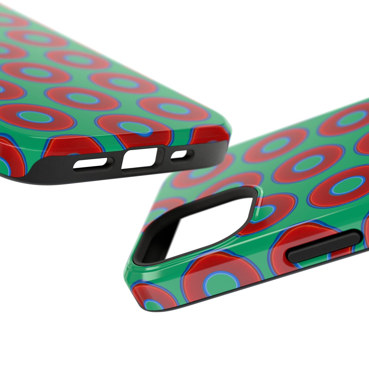 Impact-Resistant Lumpy Donut Case - red vivid donut print w/jade green background