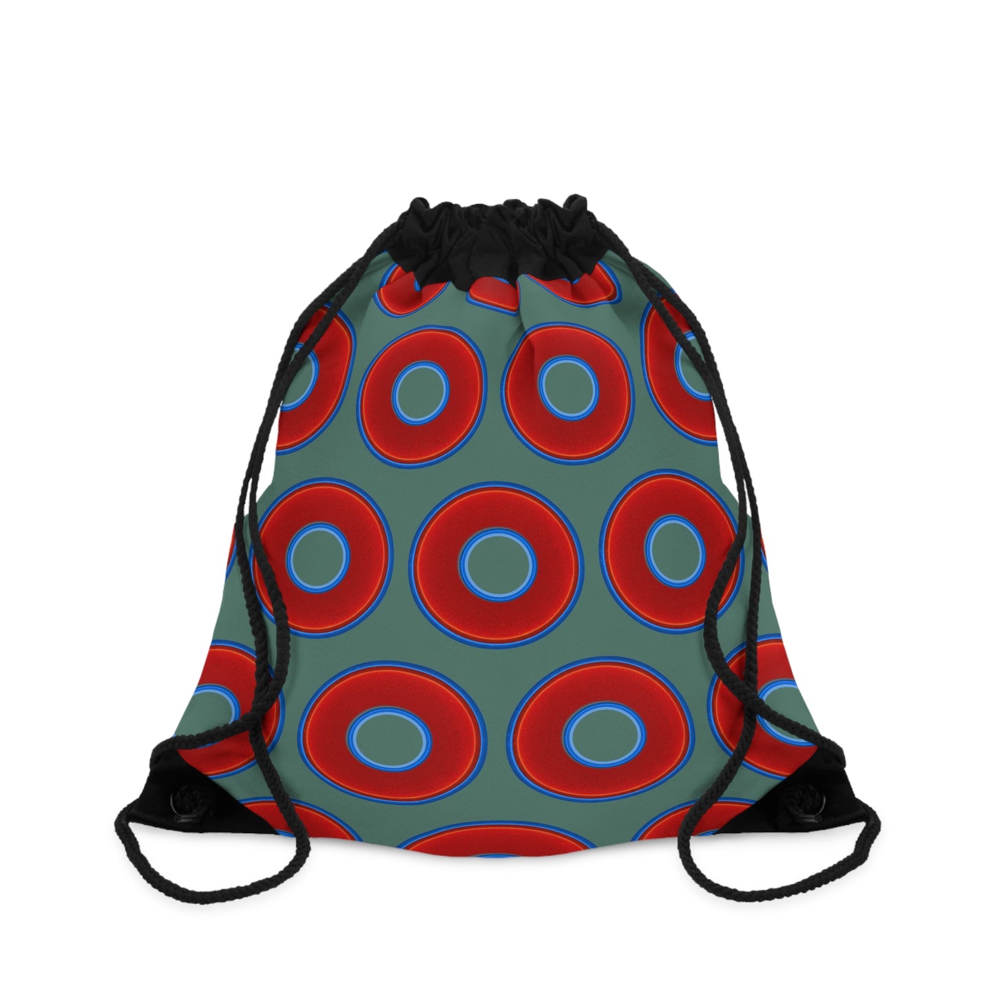 Lumpy Donut Drawstring Bag - red vivid donuts print w/Fenway green background