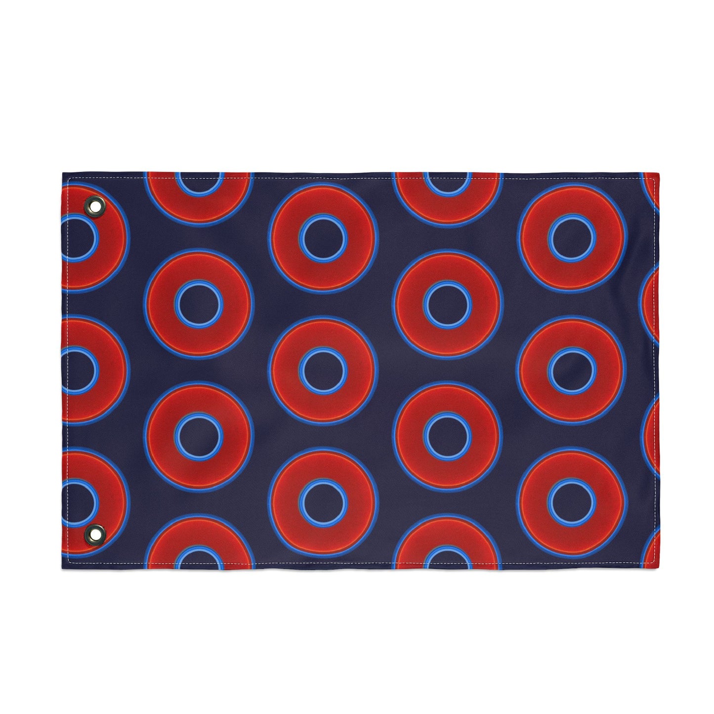 Lumpy Flagpole Sitters - Donut Flags [12" x 18"] - red vivid donut print w/midnight blue background