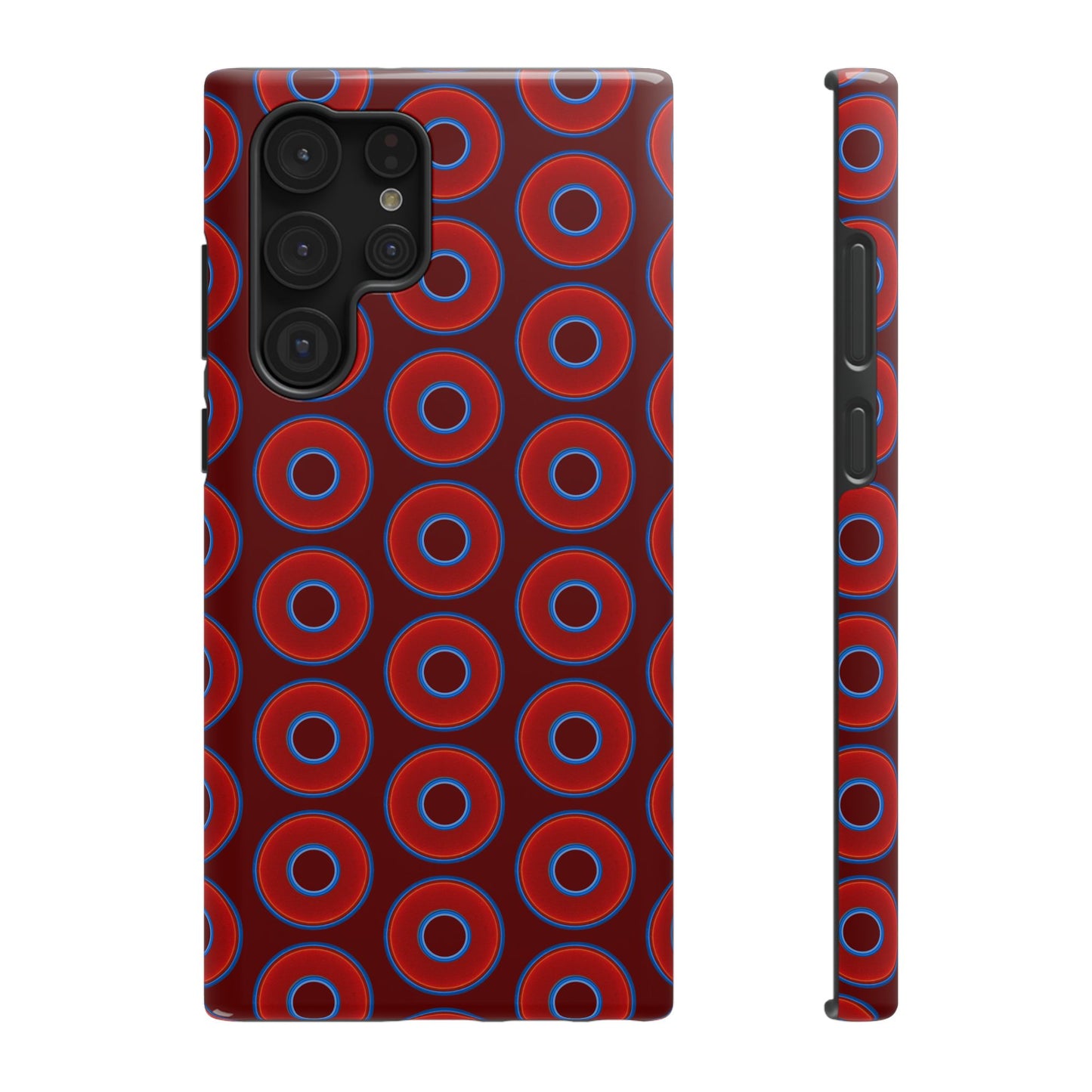 Impact-Resistant Lumpy Donut Case - red vivid donut print w/dark red background