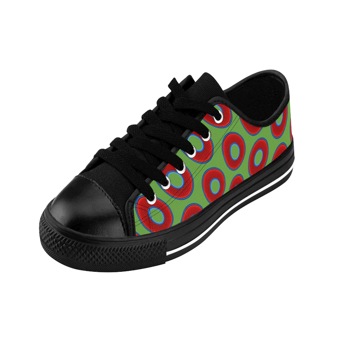 Men's Cushiony Convectors - Low Top - large red vivid donut print w/lime green background