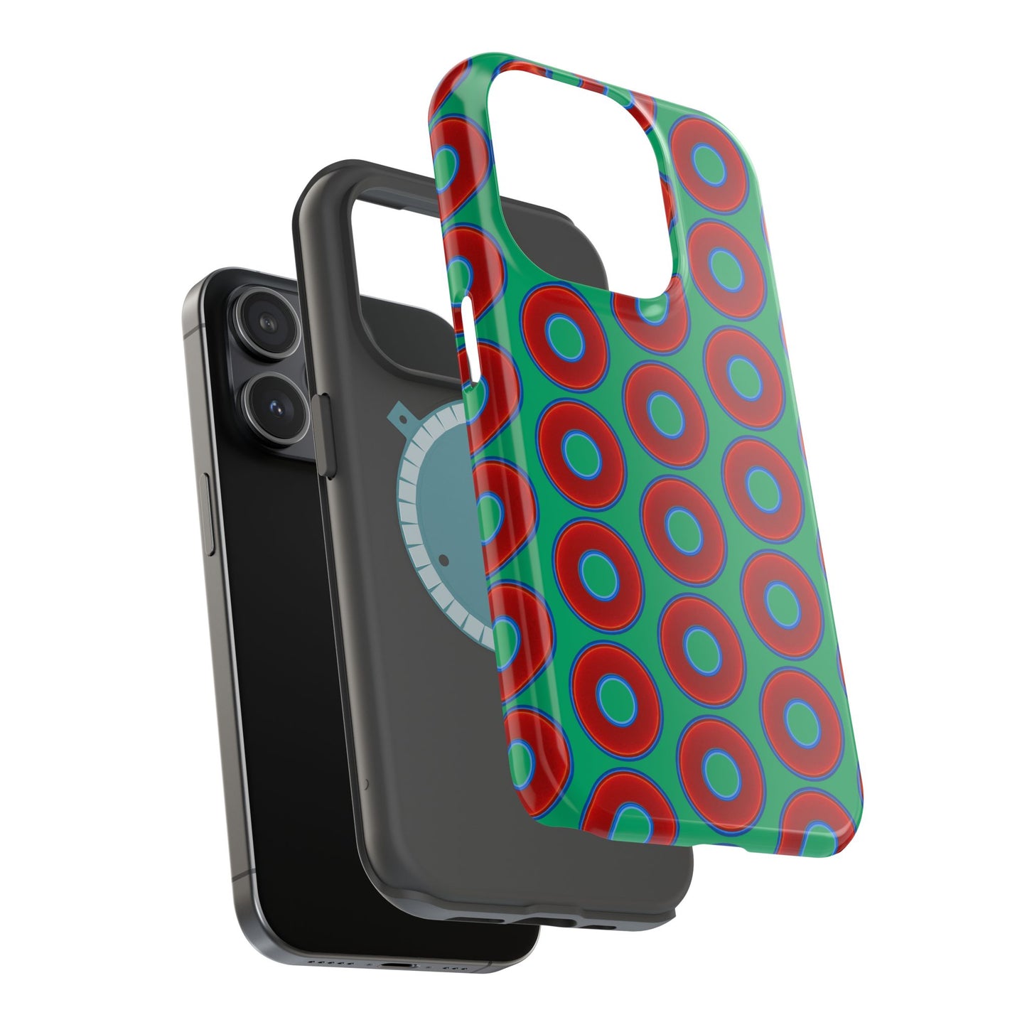 Magnetic Tough Donut Case - red vivid donut print w/jade green background