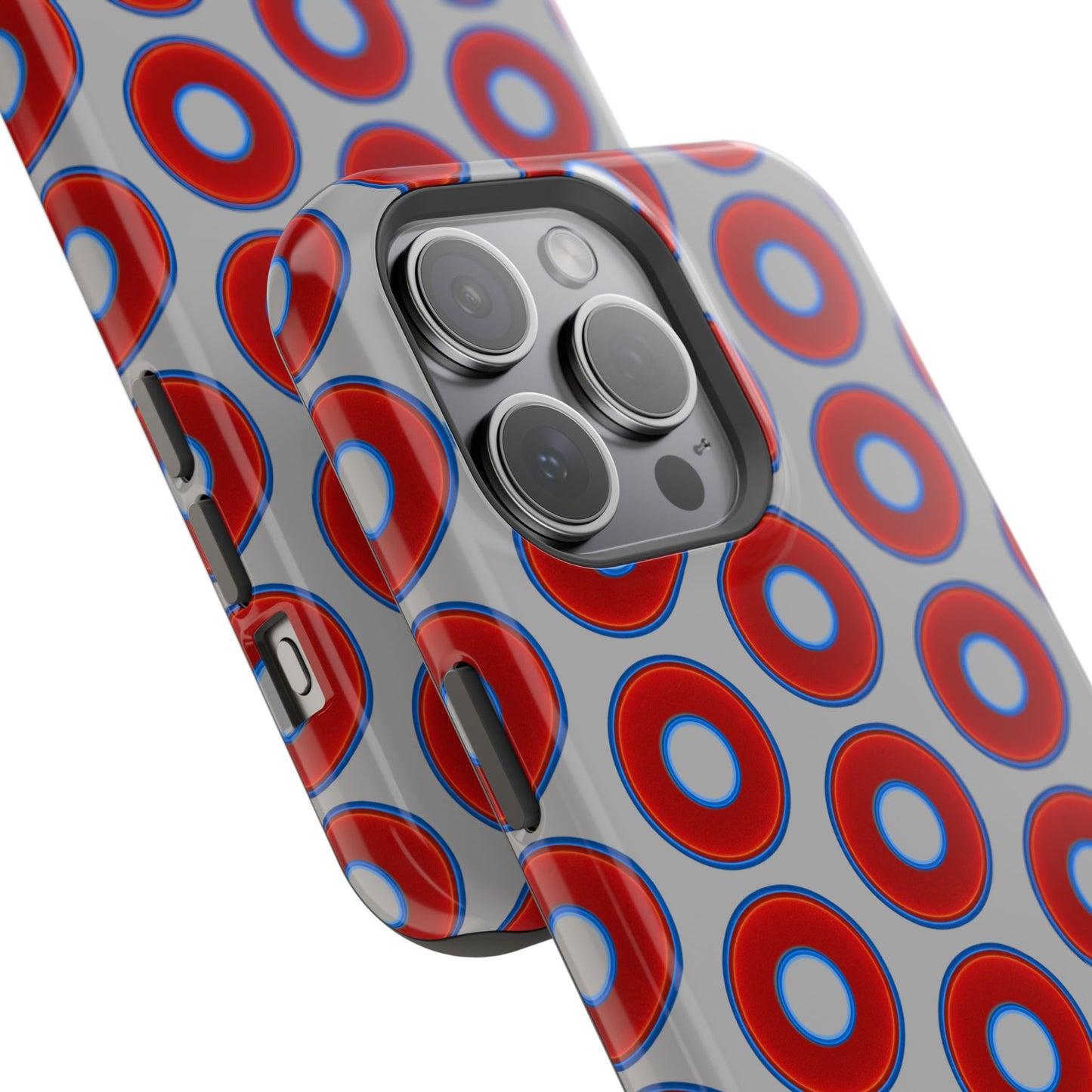 Impact-Resistant Lumpy Donut Case - red vivid donut print w/light gray background