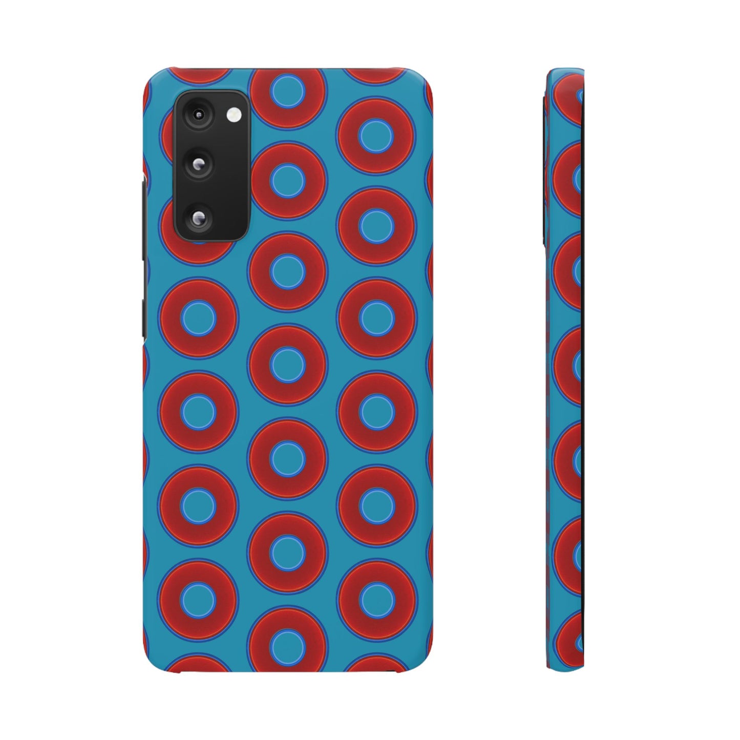 Lumpy Donut Snap Case - red vivid donut print w/aquamarine blue background