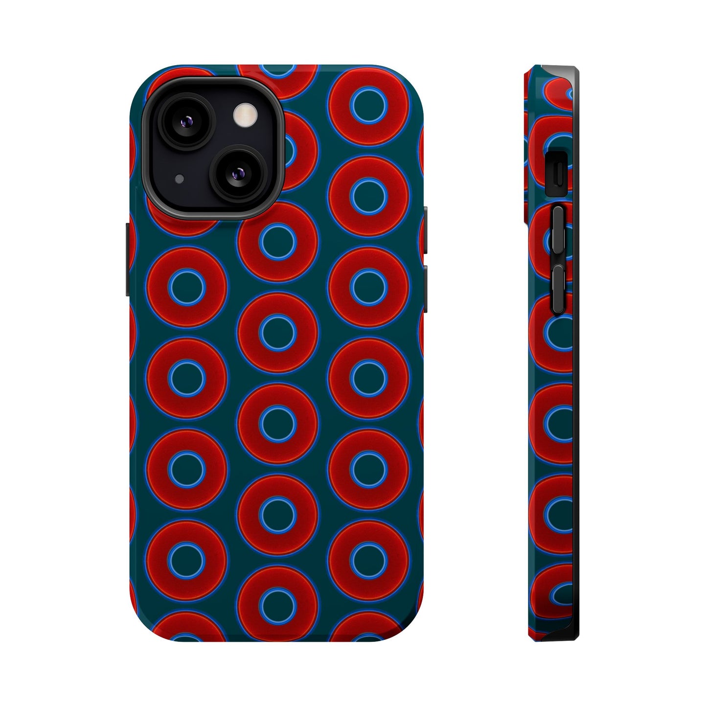 Magnetic Tough Donut Case - red vivid donut print w/midnight green background