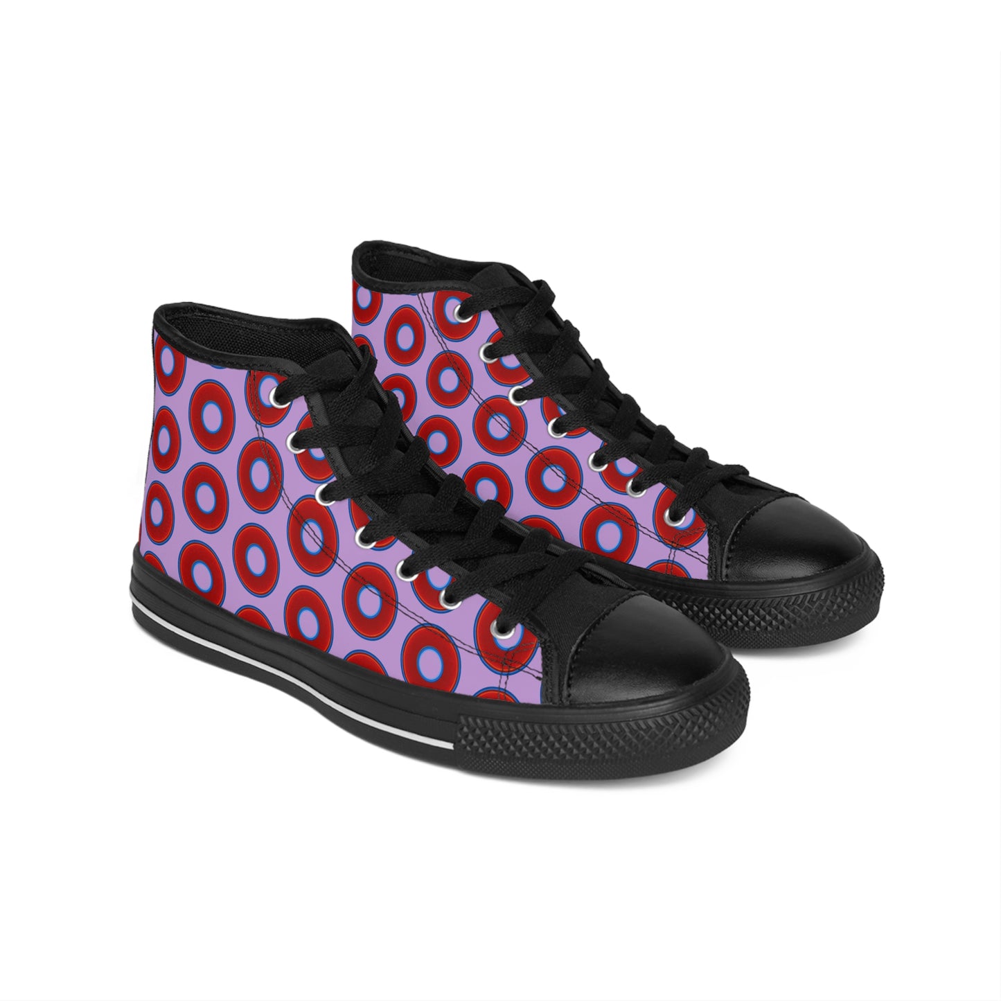 Cushiony Convectors - High Tops - red vivid donuts w/wisteria purple background