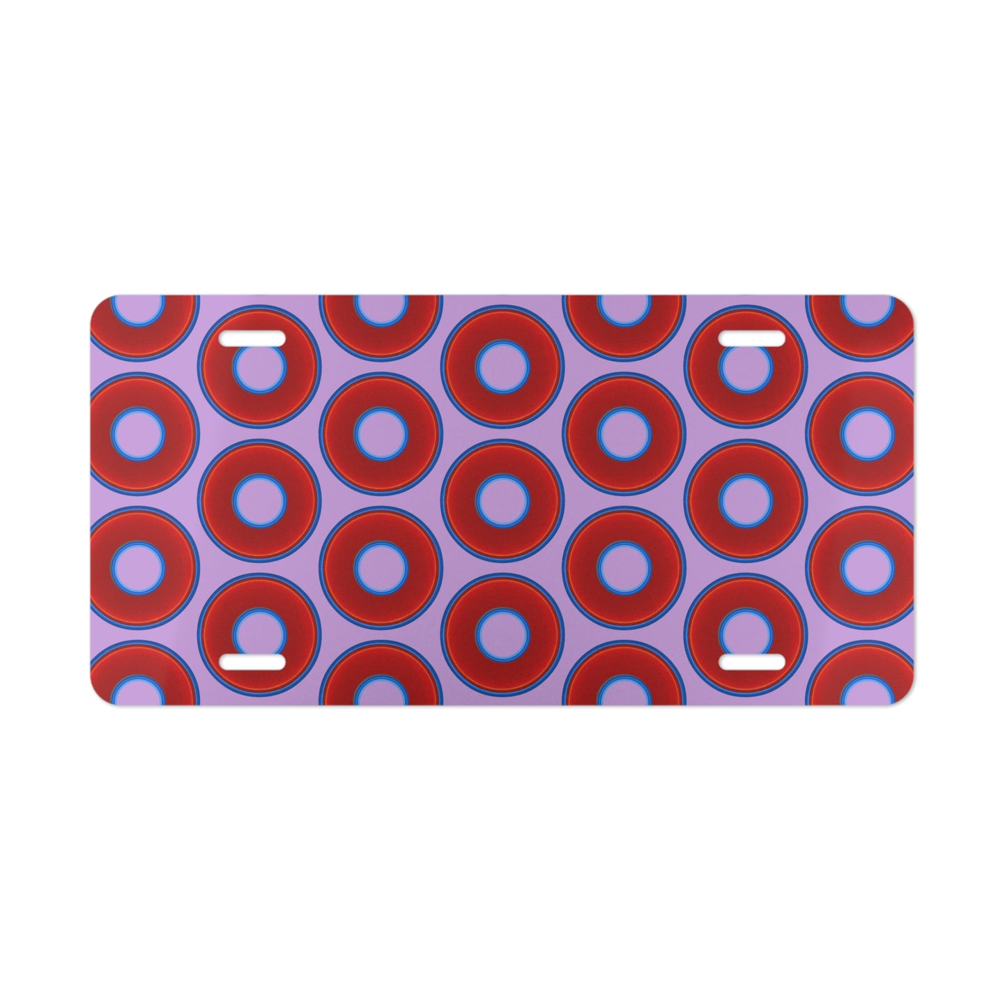 Lumpy Donut Vanity Plate - red vivid donut print w/wisteria purple background