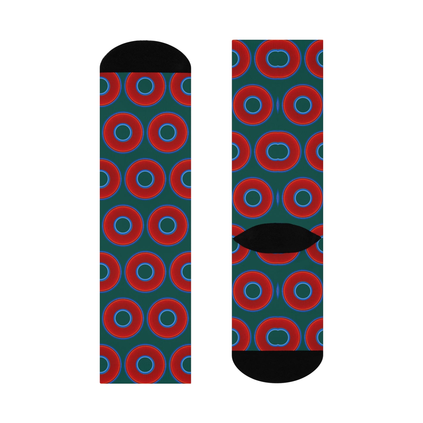 Lumpy Sox - cushioned crew - vivid red donut print w/dark Fenway green background