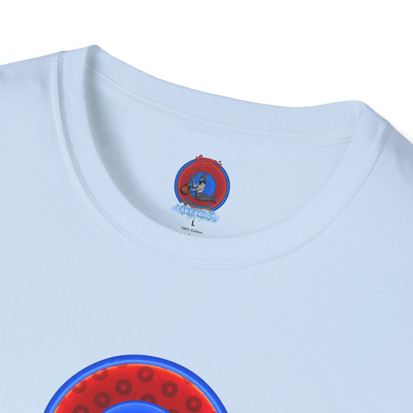 Classic Donut Tee - Unisex Soft-Style - "Read the F'ing Donut Book" - paradoxical widemouthed red/blue donut - variant 2
