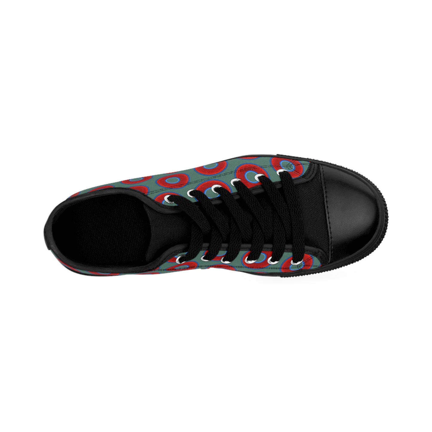 Men's Cushiony Convectors - Low Top - large red vivid donut print w/Fenway green background