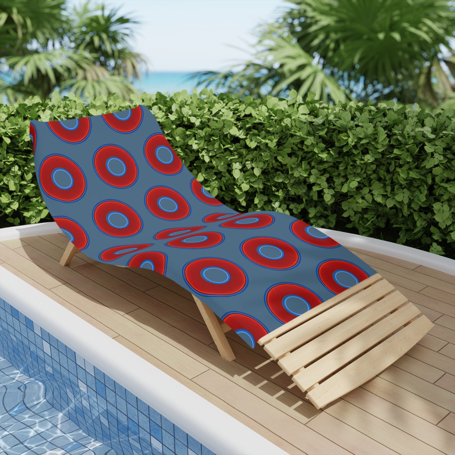 Lumpy Donut Towels - vivid red donuts w/steel blue background