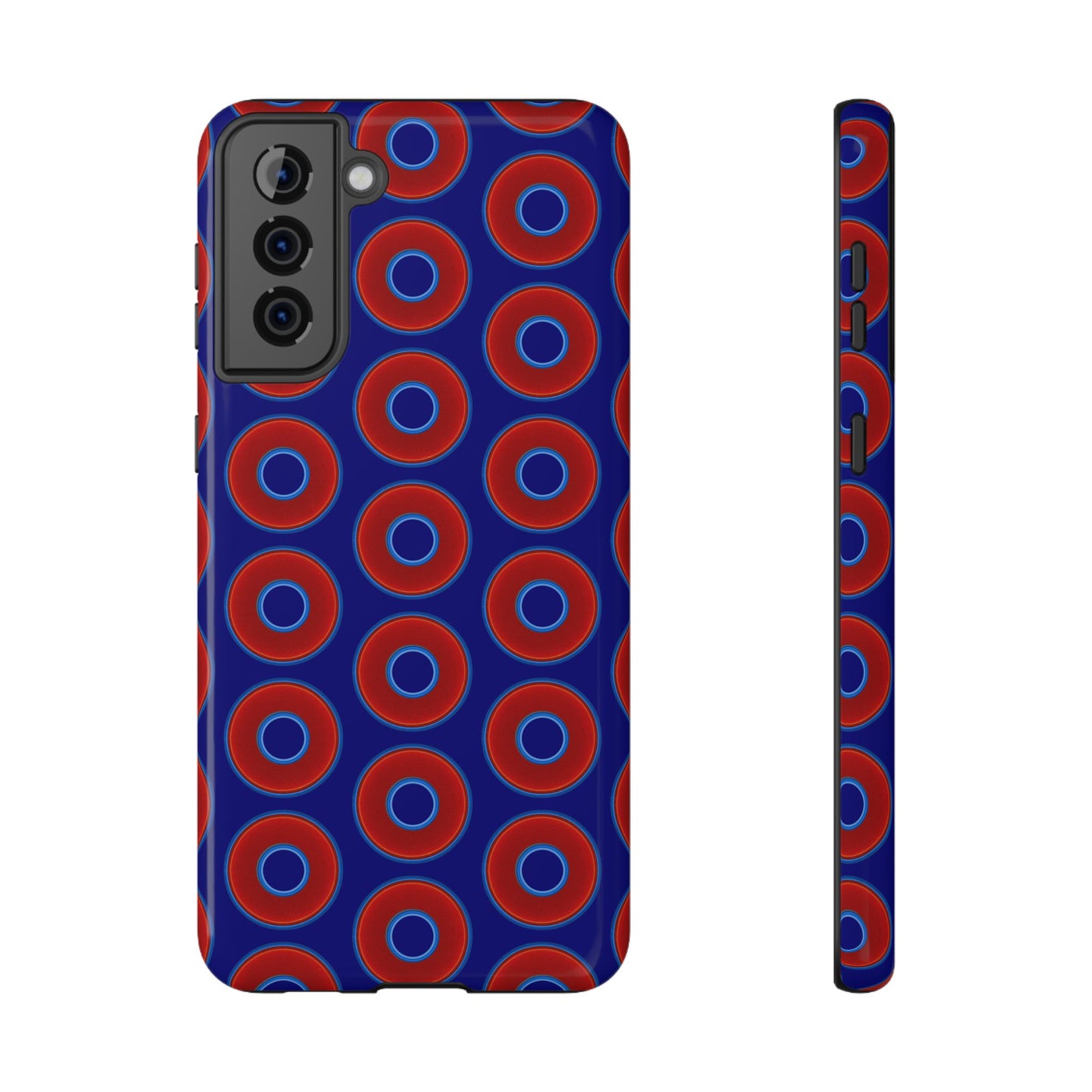 Impact-Resistant Lumpy Donut Case - red vivid donut print w/vivid navy background