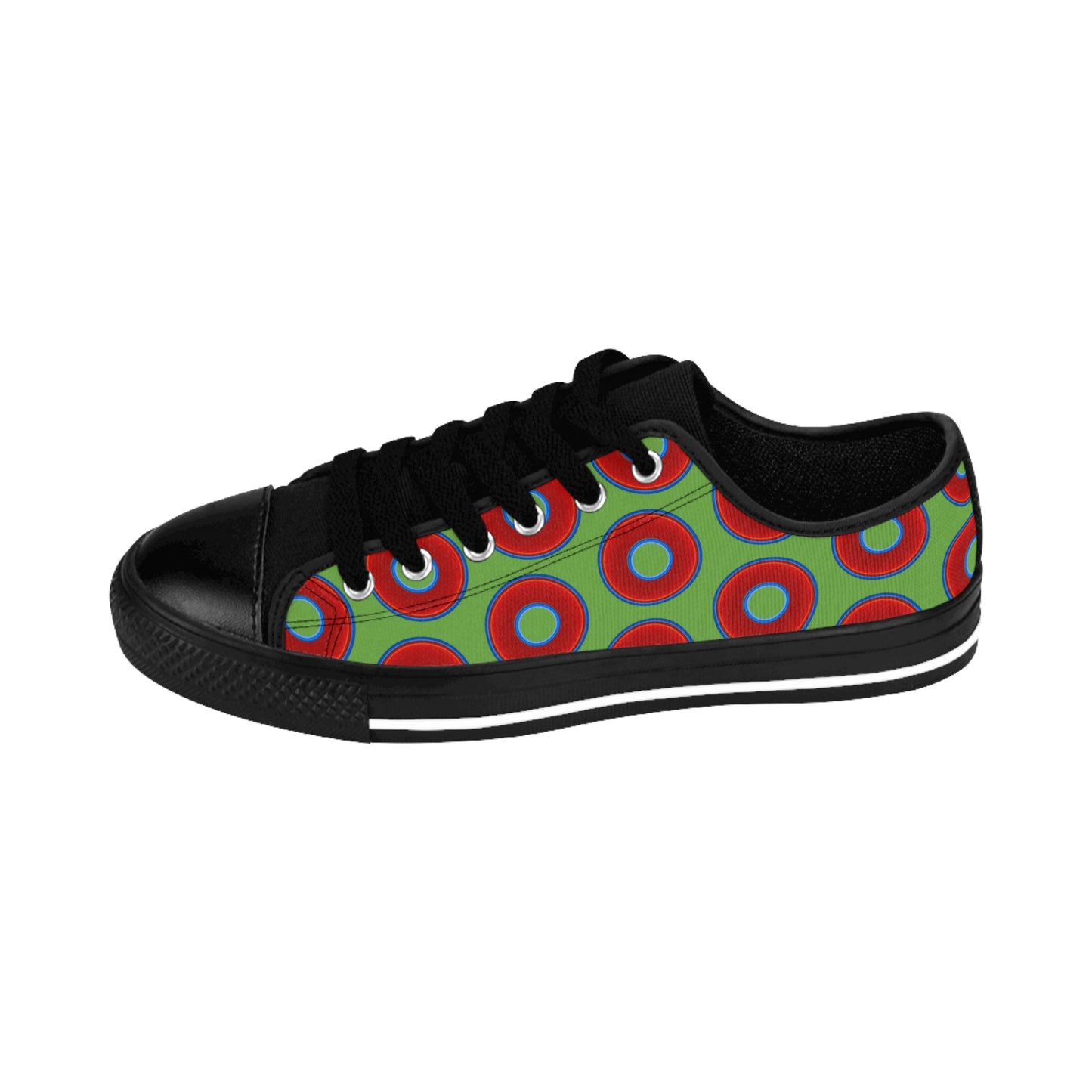 Women's Cushiony Convectors - Low Top - large red vivid donut print w/light green background