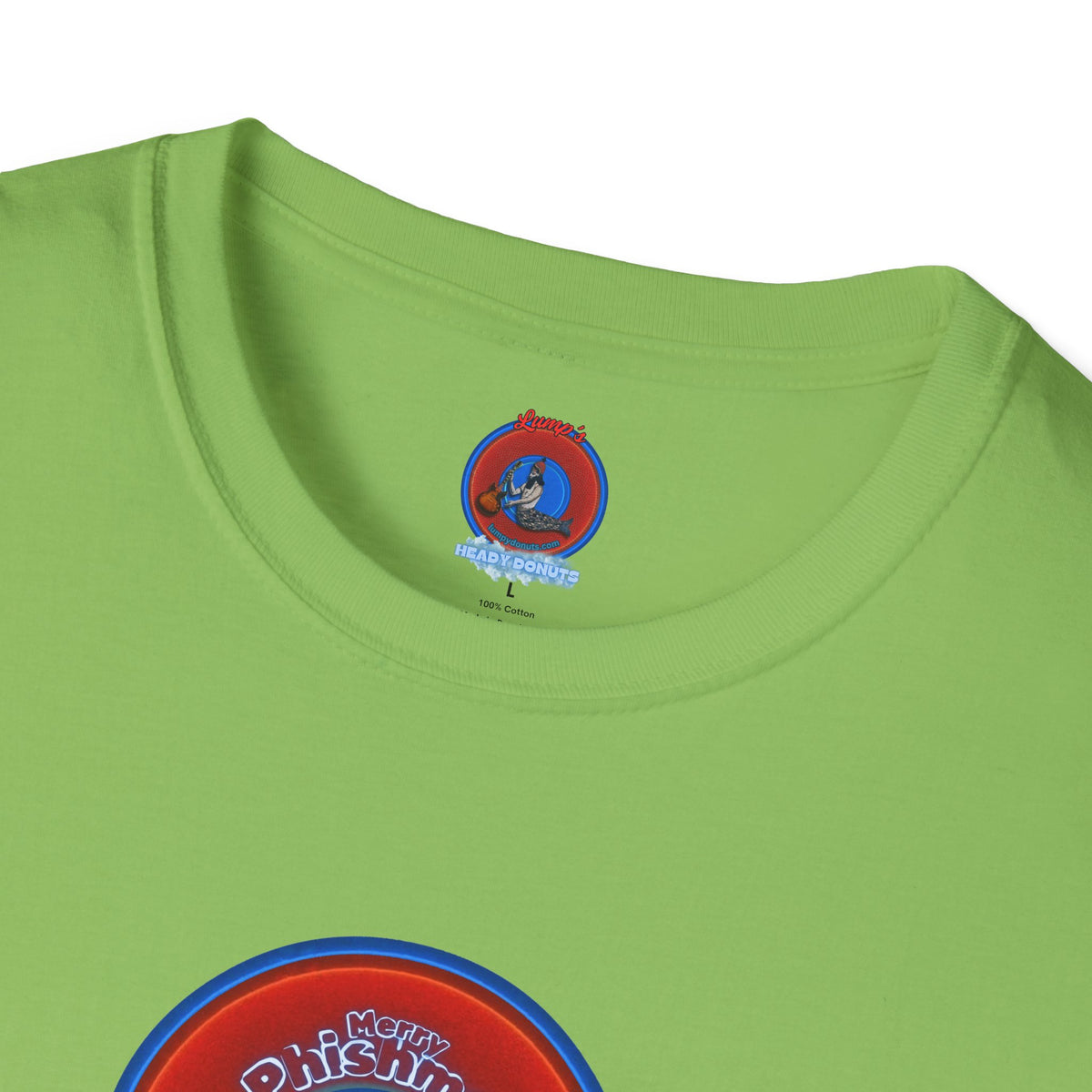 Classic Donut Tee - Unisex Soft-Style - "Phishmas Caroler's Tee " - vivid red/blue donut - variant 3