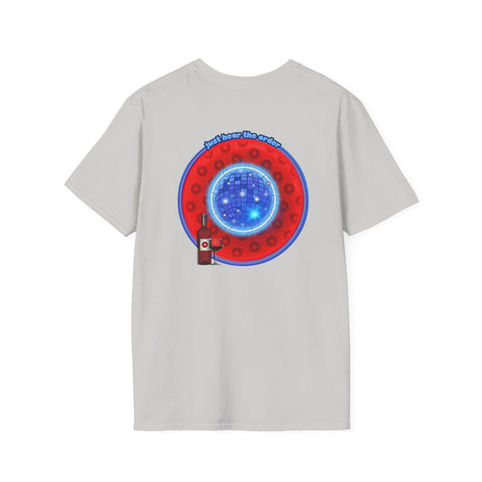 Classic Donut Tee - Unisex Soft-Style - "The Skipper's Donut" - red/blue paradoxical widemouthed donut - variant 1