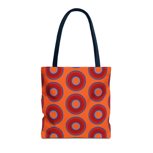 Lumpy Beach/Tote Bag - red vivid donuts w/dark orange background