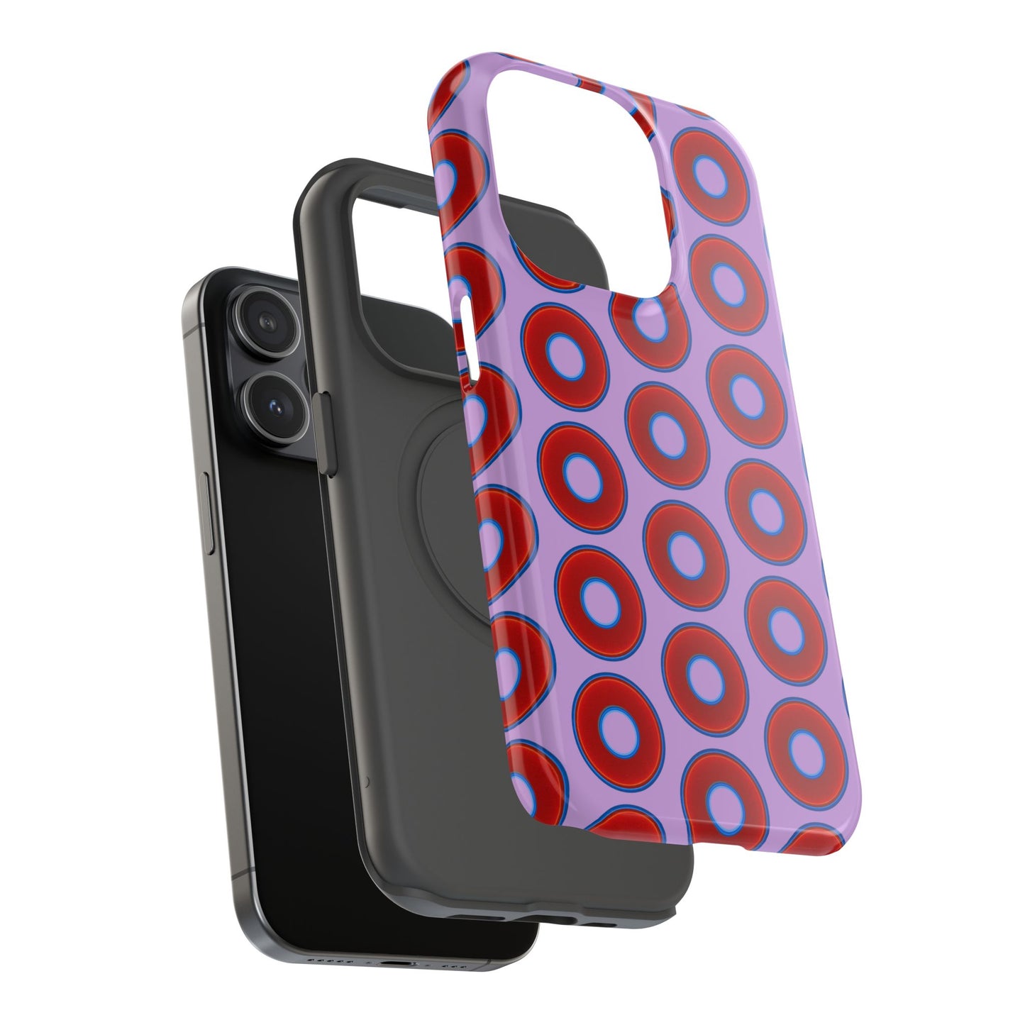 Impact-Resistant Lumpy Donut Case - red vivid donut print w/wisteria purple background
