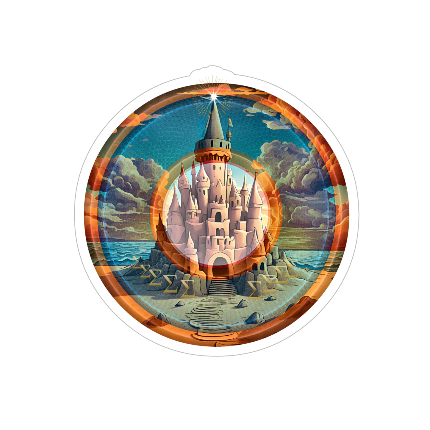 Donut Bumper/Outdoor Sticker - "The Donuts that Tides Never Reached" - series 1.0 - variant 1 - orange/blue picture donut - [Die-Cut] 6"x 6"