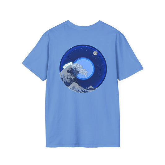 Classic Donut Tee - Unisex Soft-Style - "The Hopeful Waving Donut" - vivid blue donut - variant 1