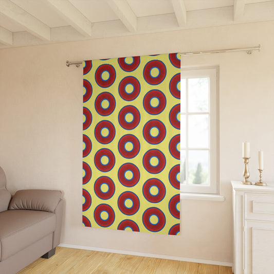 Lump's Heady Curtain w/Donuts - vivid red donut print - w/yellow background - [*1 Piece / 50" x 84"]