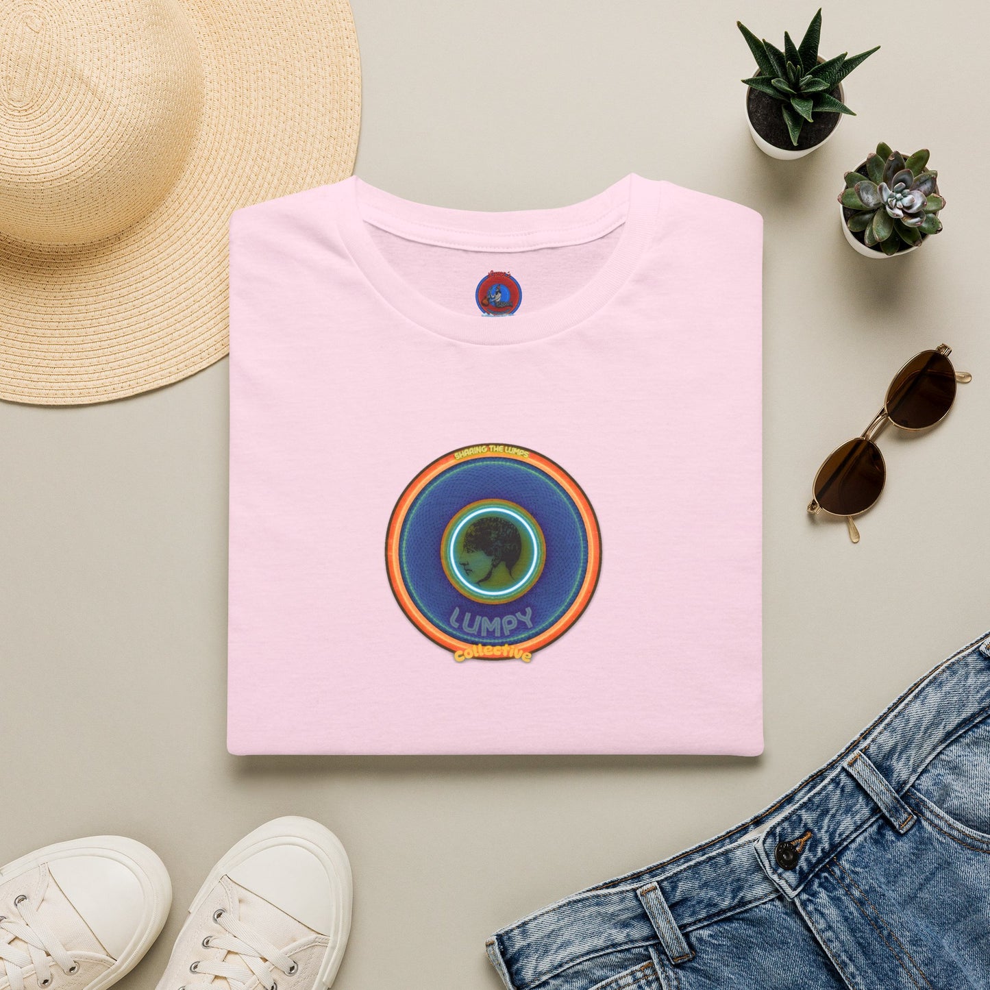 Classic Donut Tee - Unisex Soft-Style - "Lumpy Collective Donut" - blue/orange lumpy donut - variant 4