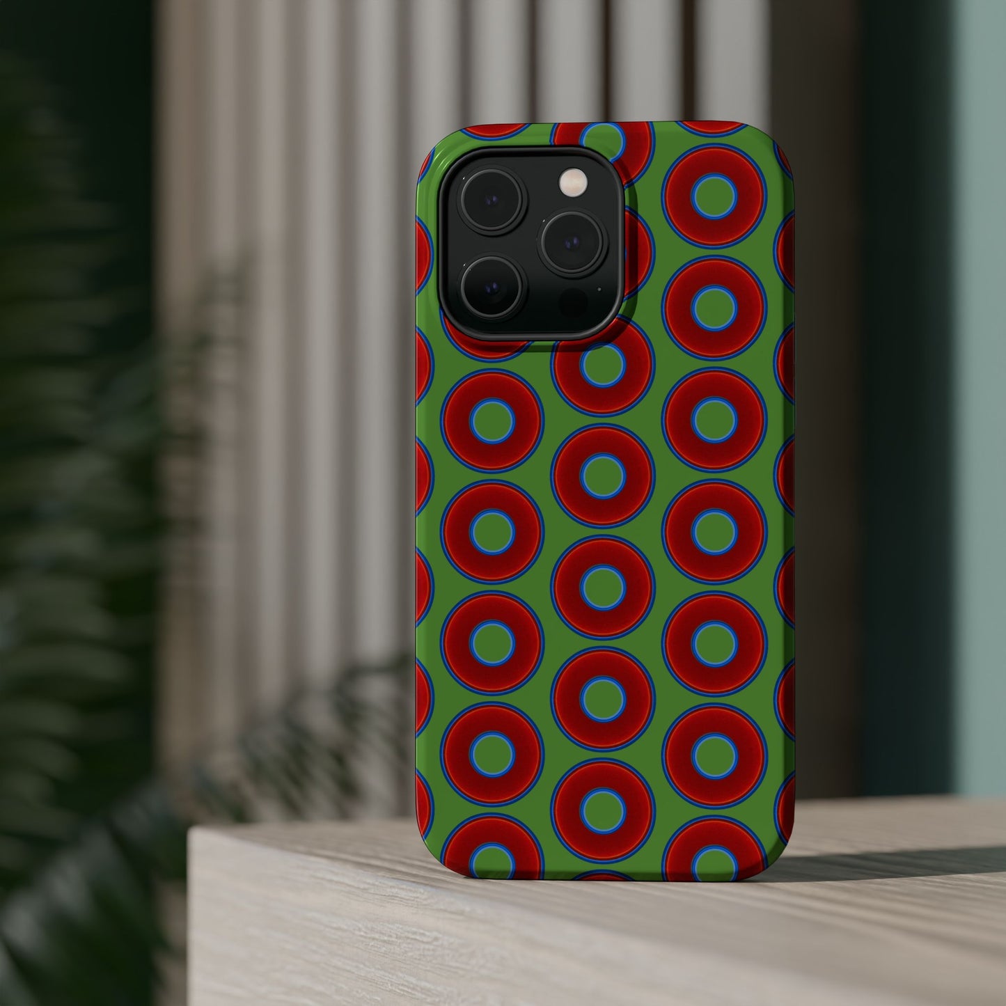 Magnetic Tough Donut Case - red vivid donut print w/light green background