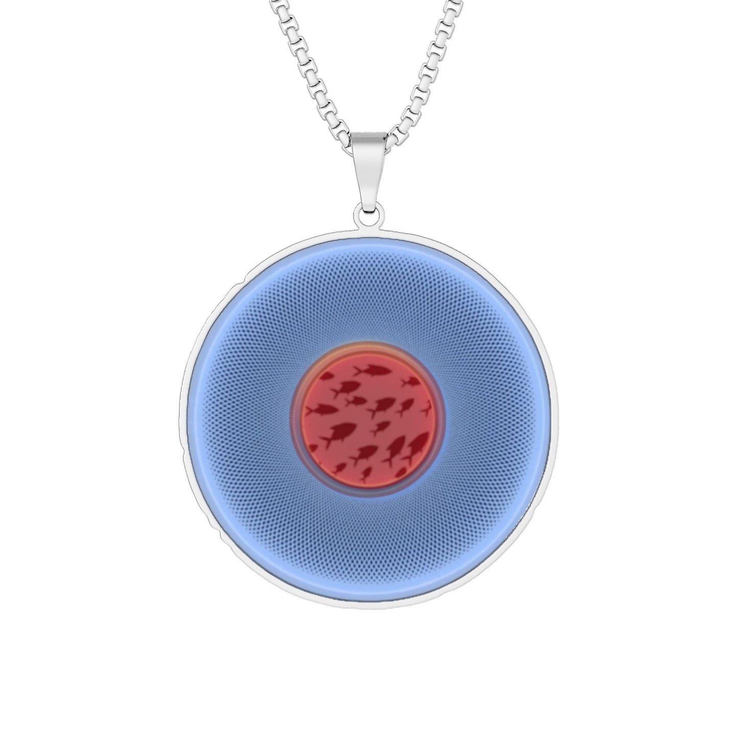 Lump's Heady Donut Necklace - 1" x 1" Stainless Steel Pendant - "Swimming by this Donut Pendant" - blue/red pastel phatty donut - variant 1
