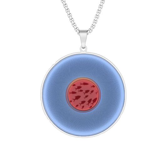Lump's Heady Donut Necklace - 1" x 1" Stainless Steel Pendant - "Swimming by this Donut Pendant" - blue/red pastel phatty donut - variant 1