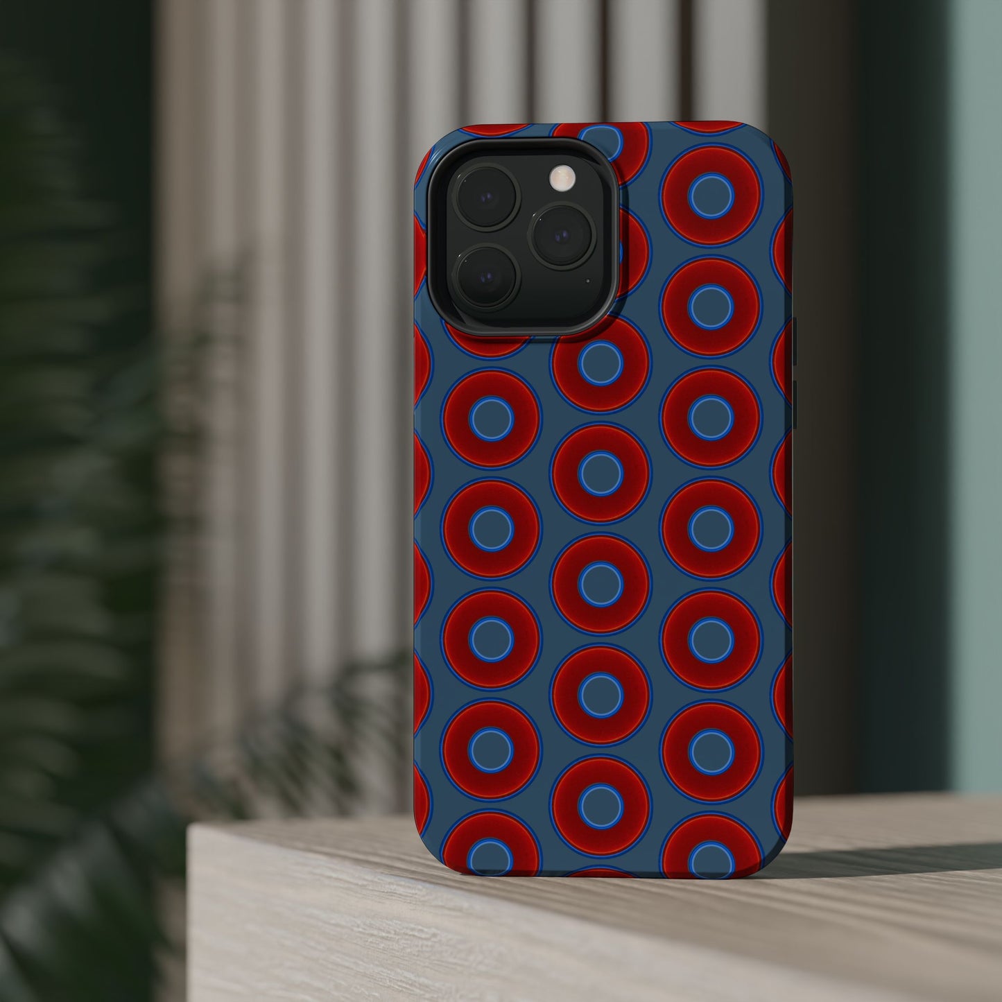 Magnetic Tough Donut Case - red vivid donut print w/steel blue background