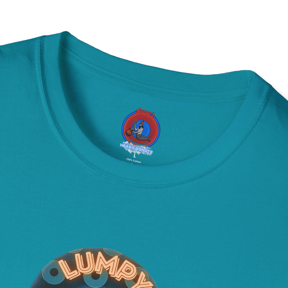 Coffee Traders Tee - Unisex Soft-Style - "Tasty Coffee" - paradoxical donut/cubed blue donut - variant 2 - logo front/It's Ice Cube's back
