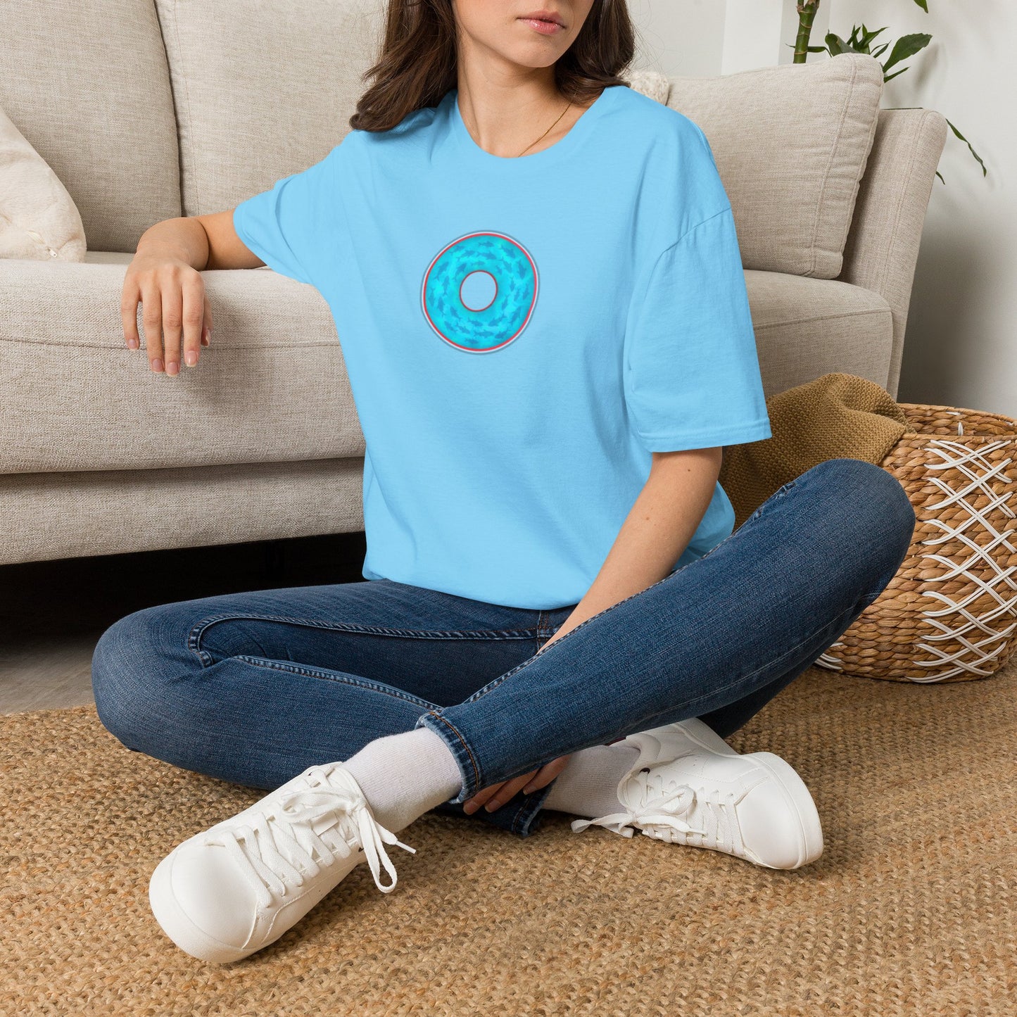 Classic Donut Tee - Unisex Soft-Style - "Skoolie of Phishies" - vivid sea donut - w/light blue water - variant 1