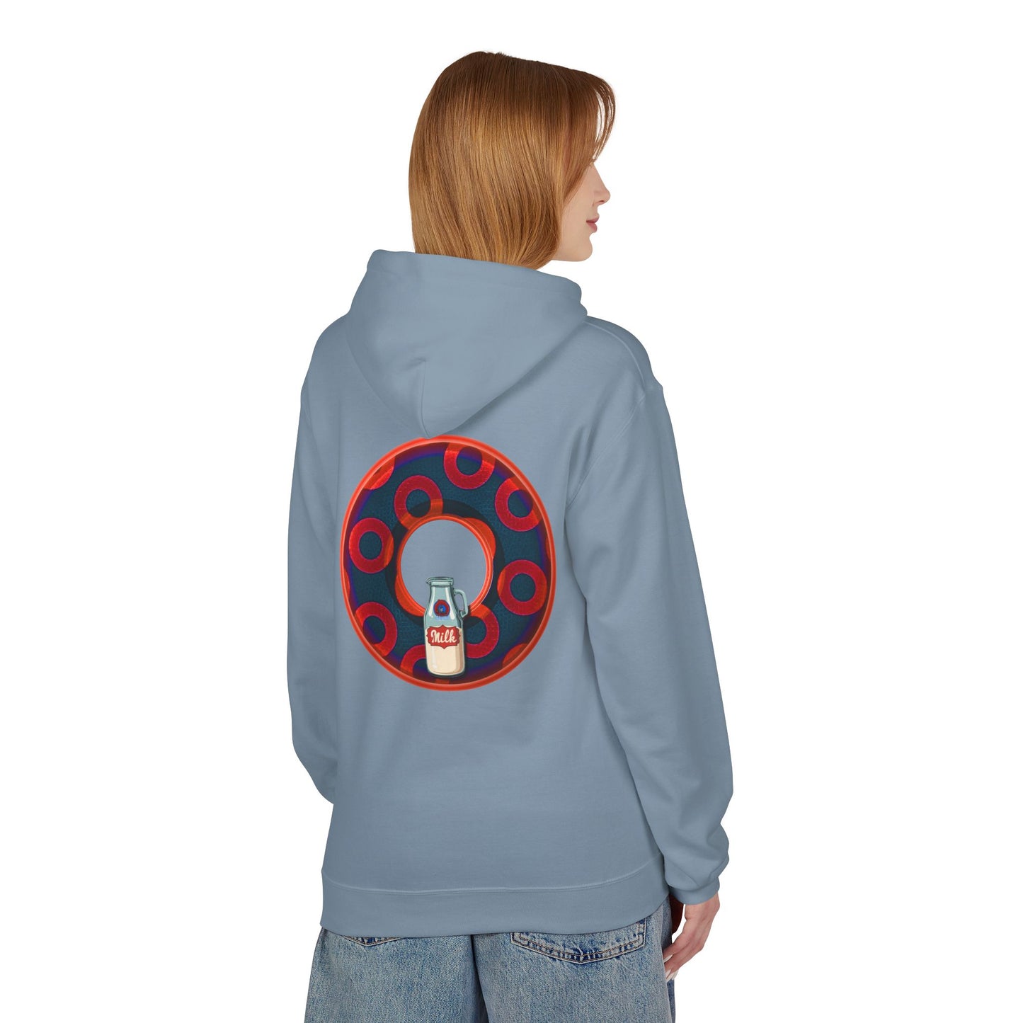 Fleece Harry Hoodies [Midweight Soft-style] - "Wooked Cream Dairy - YEMSG Donut" - navy blue/red rustic paradox donut - variant 3