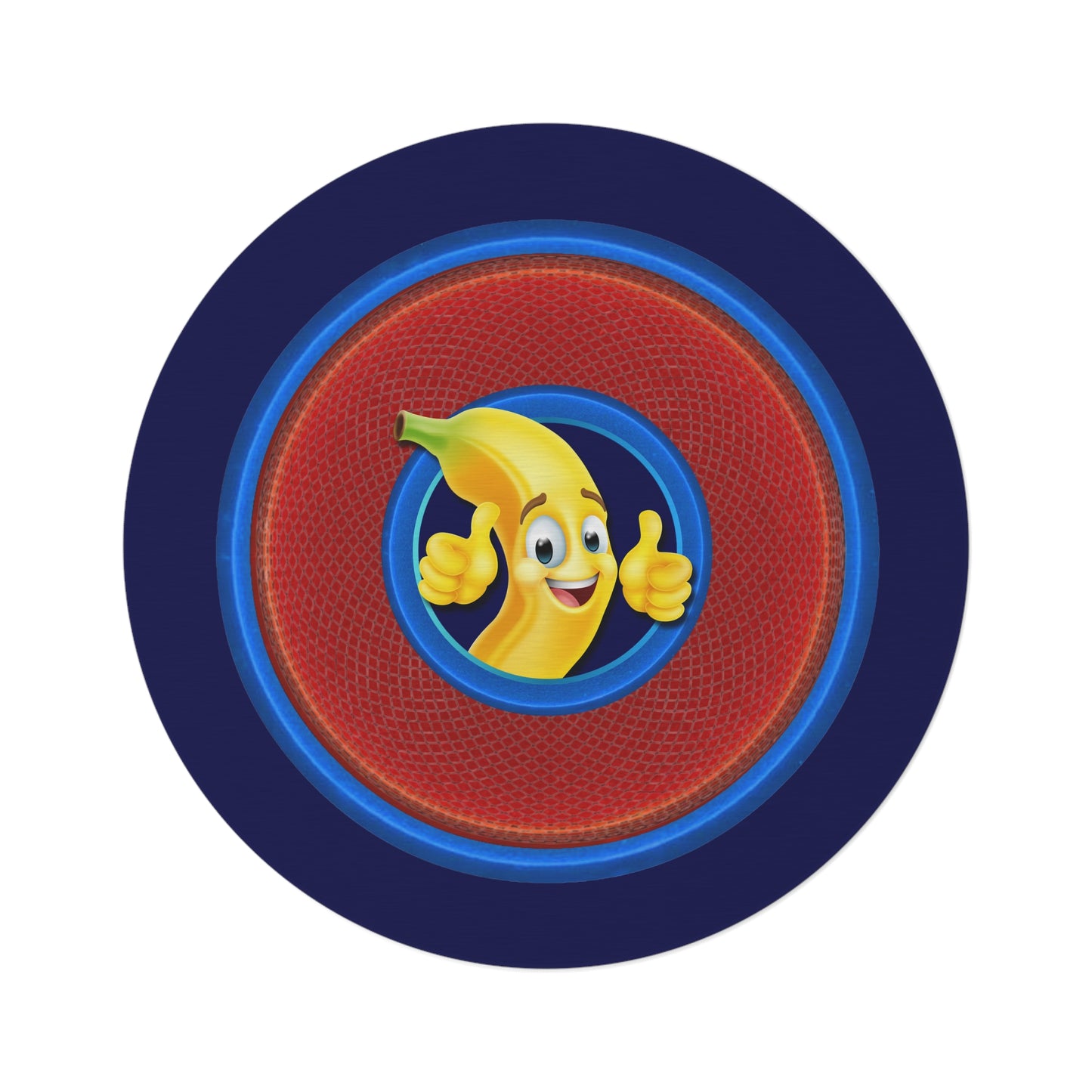 Round Room - 5 ft x 5 ft Lumpy Donut Rug - "Banana Bread Donut " - rustic red donut w/navy background - variant 1