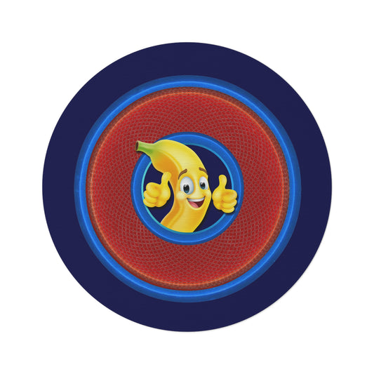 Round Room - 5 ft x 5 ft Lumpy Donut Rug - "Banana Bread Donut " - rustic red donut w/navy background - variant 1