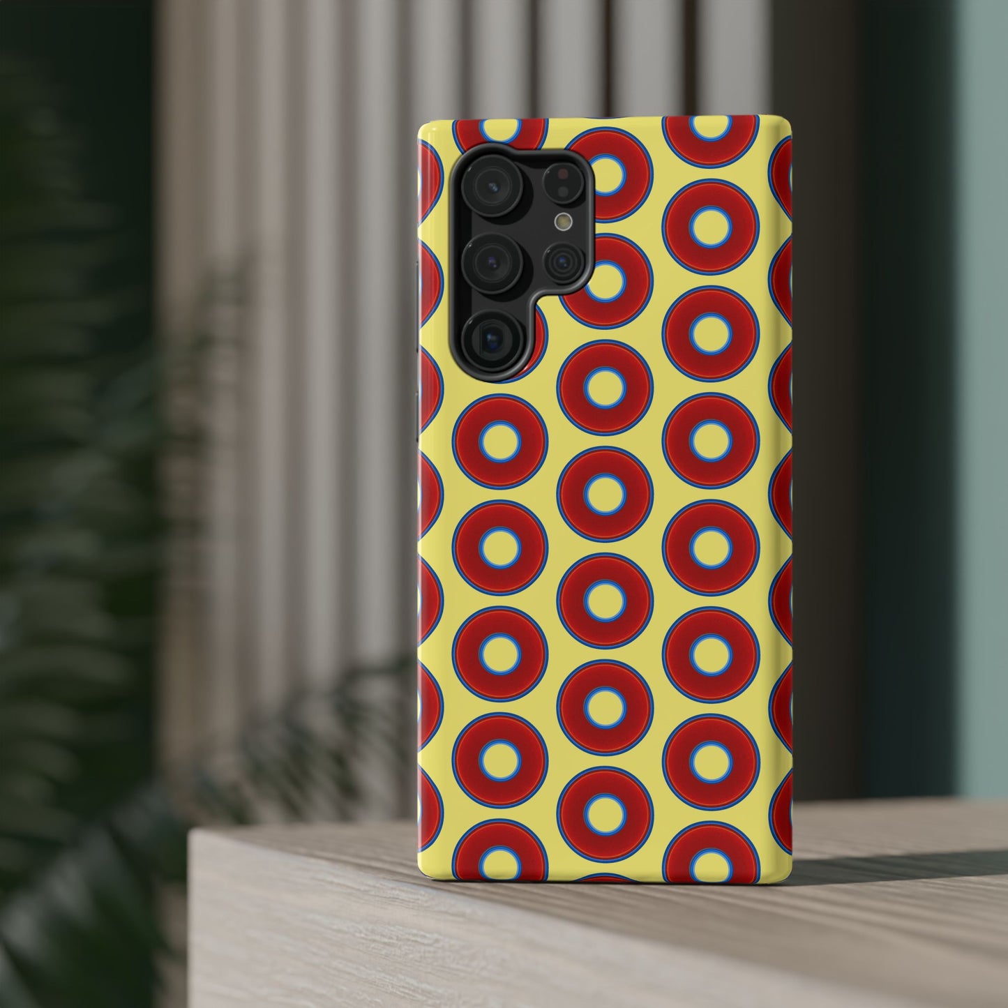 Impact-Resistant Lumpy Donut Case - red vivid donut print w/yellow background