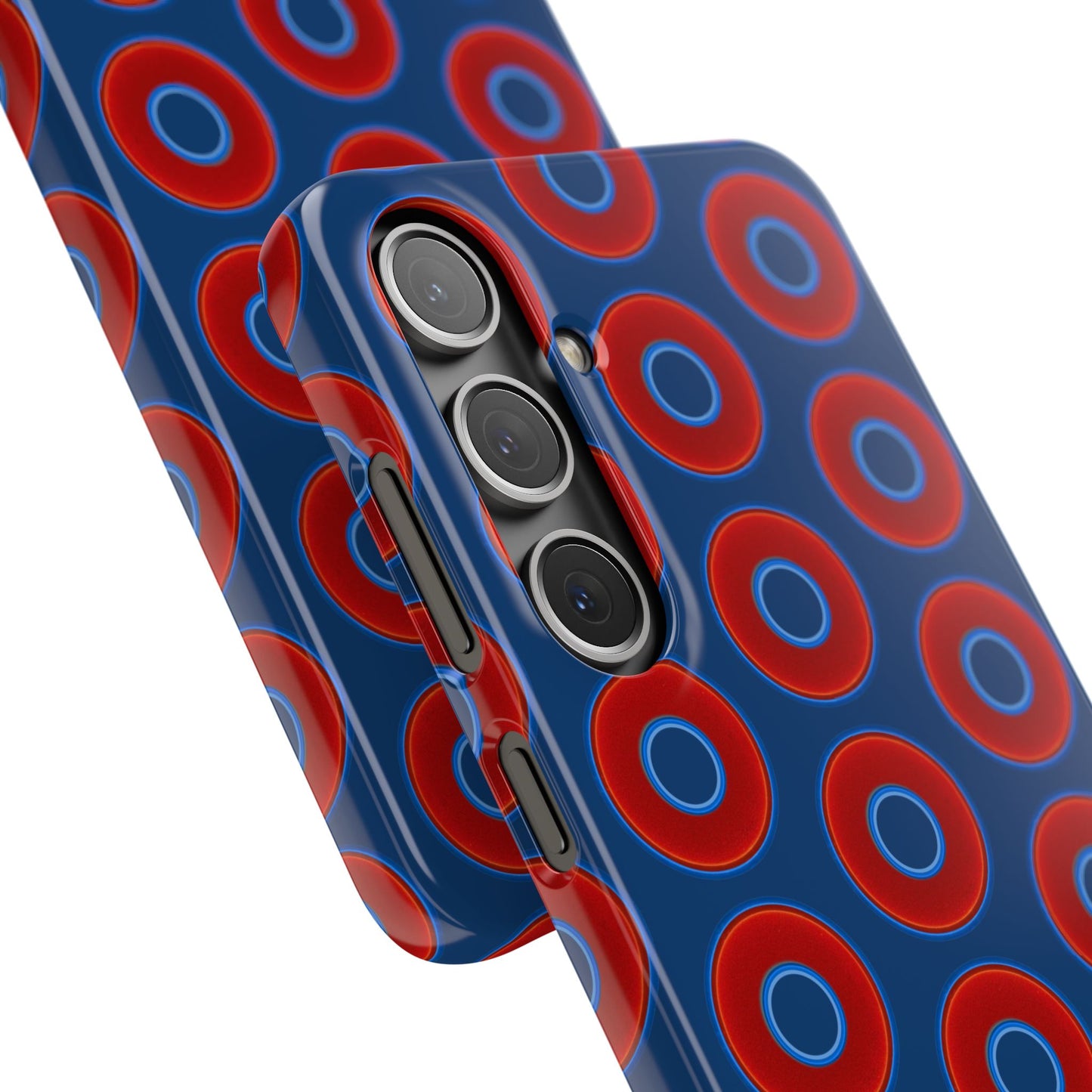 Lumpy Donut Snap Case - red vivid donut print w/Atlantic navy blue background