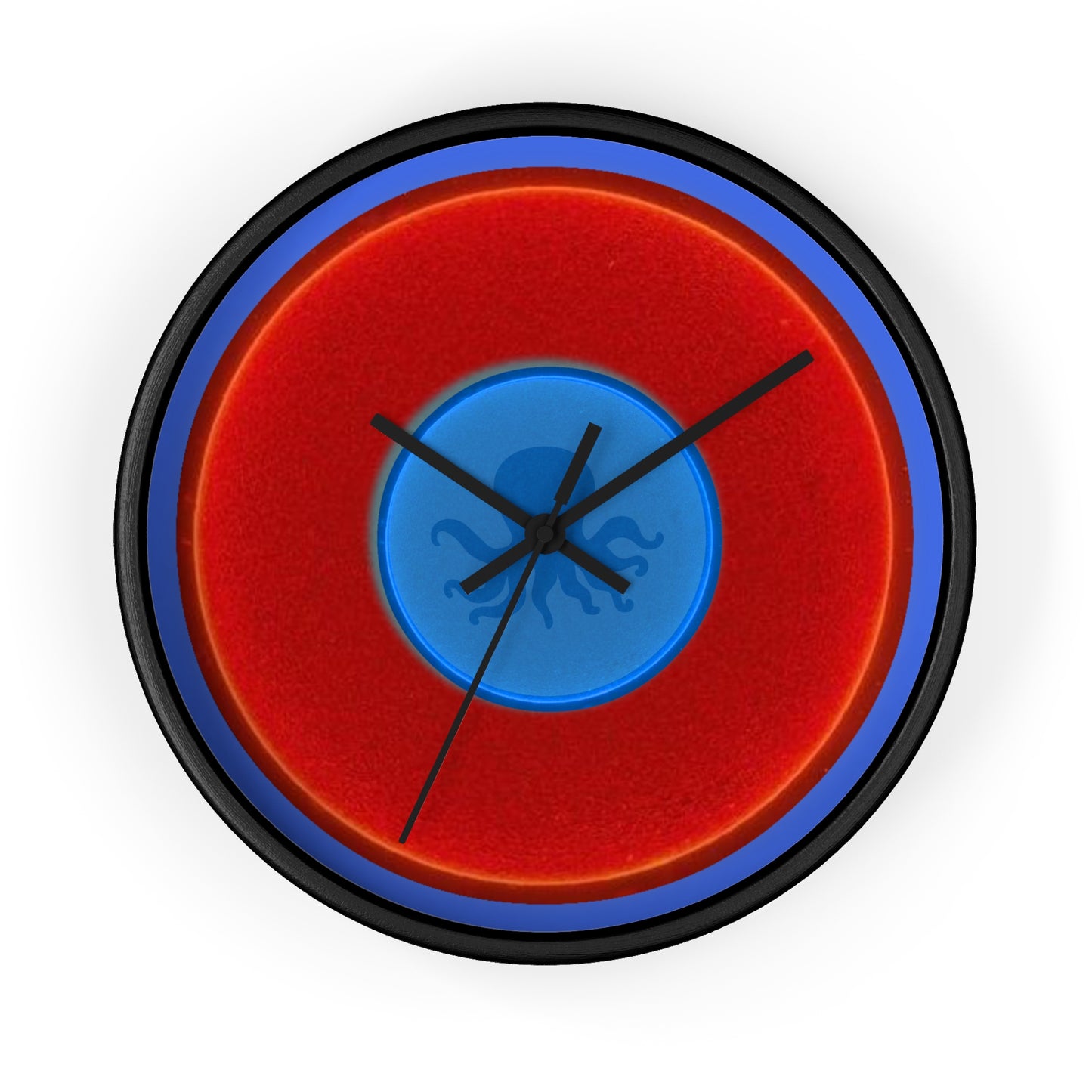 Lumpy Wall Clock - "Roger Moore's Donut Clock" - red vivid donut w/royal blue background