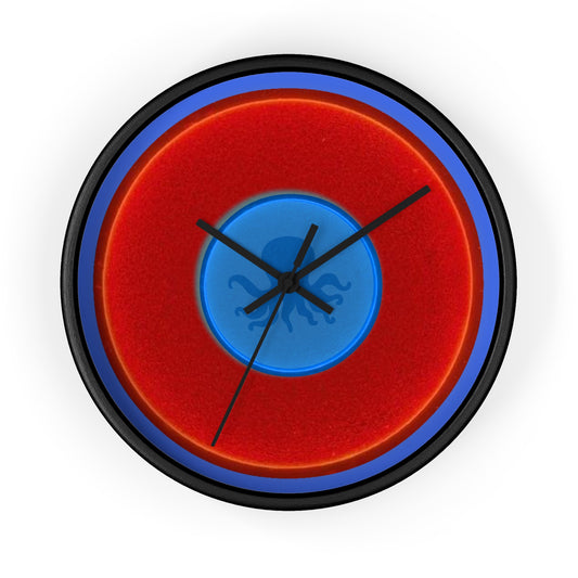 Lumpy Wall Clock - "Roger Moore's Donut Clock" - red vivid donut w/royal blue background