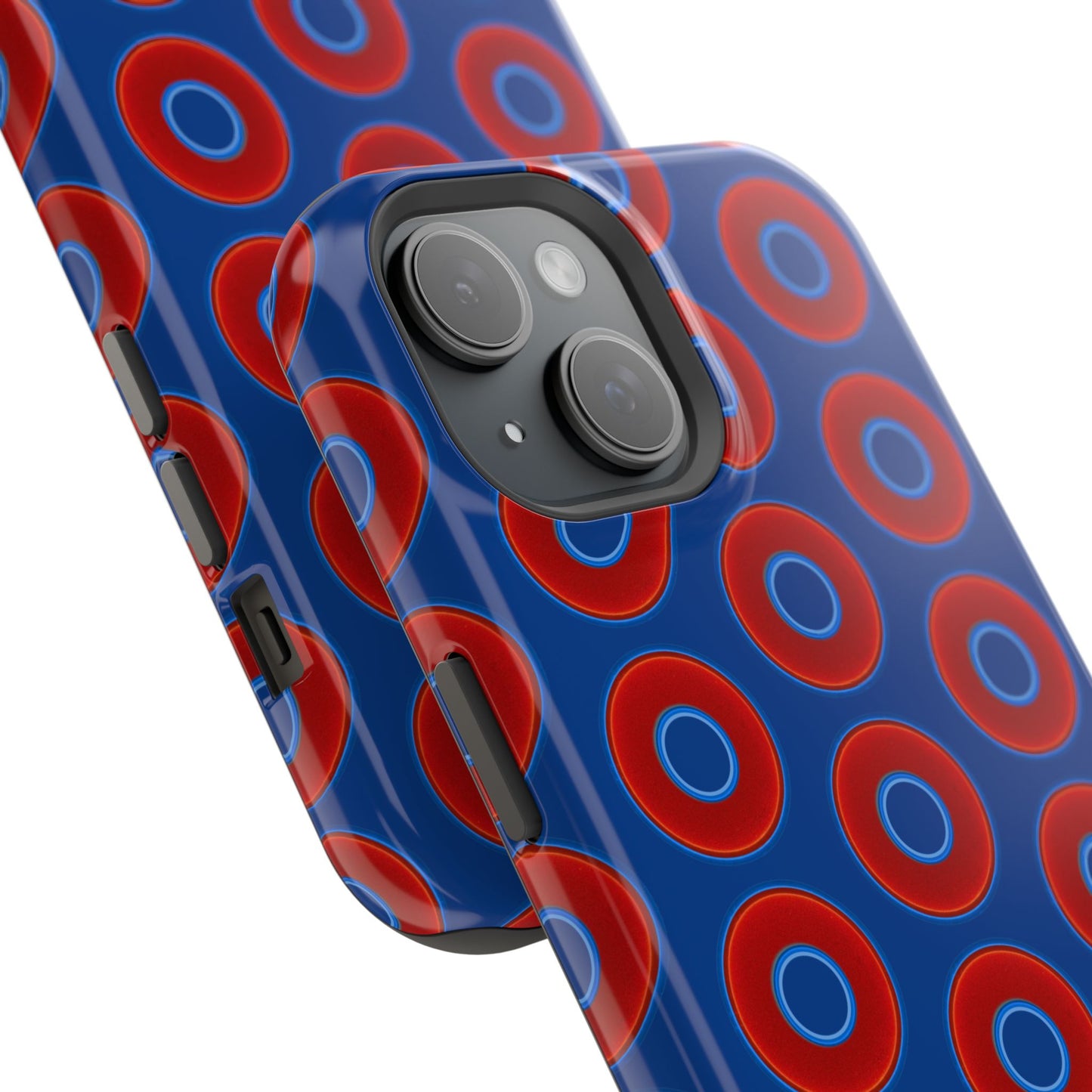 Impact-Resistant Lumpy Donut Case - red vivid donut print w/dark blue background