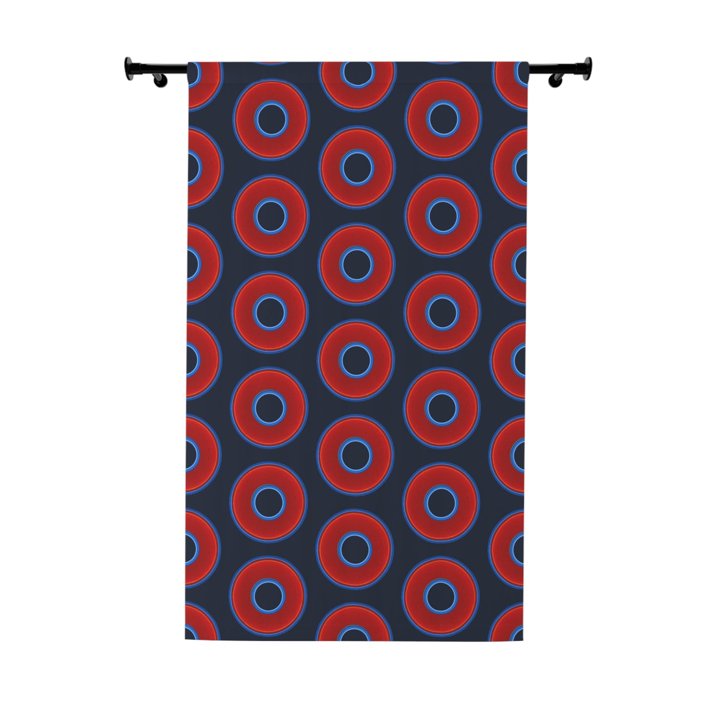Lump's Heady Curtain w/Donuts - vivid red donut print - w/midnight teal blue background - [*1 Piece / 50" x 84"]