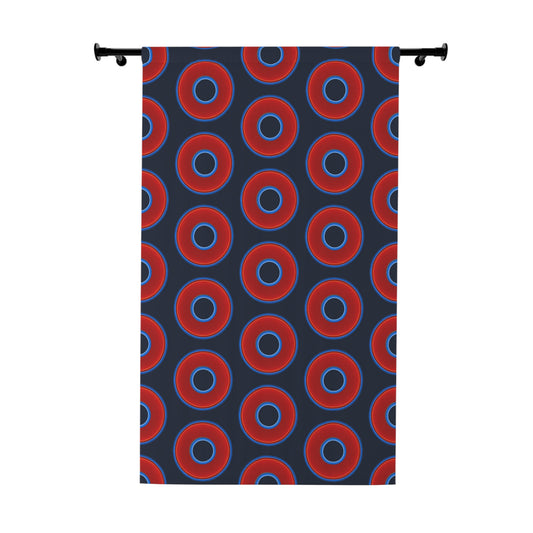 Lump's Heady Curtain w/Donuts - vivid red donut print - w/midnight teal blue background - [*1 Piece / 50" x 84"]