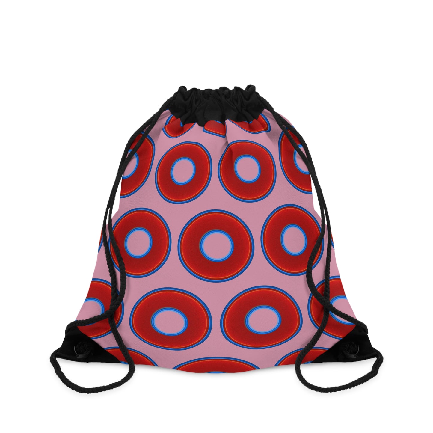 Lumpy Donut Drawstring Bag - red vivid donuts print w/pale magenta background